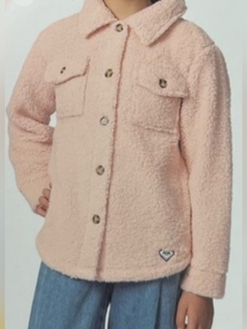Roxy girls Pink Sherpa Button-Up Jacket 10/12